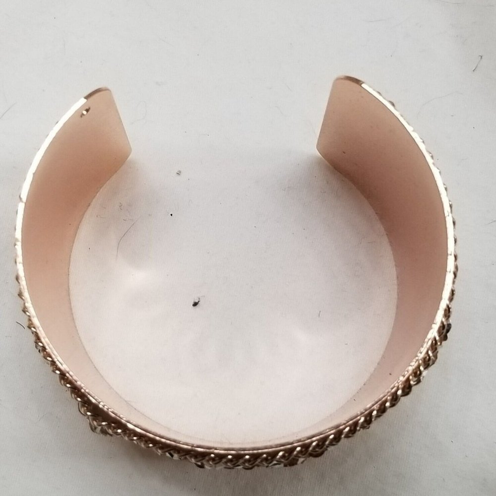 Copper Rose Gold Rhinestone Crush Glass Silver Studs Beaded Metal Cuff Bracelet - Picture 12 of 12